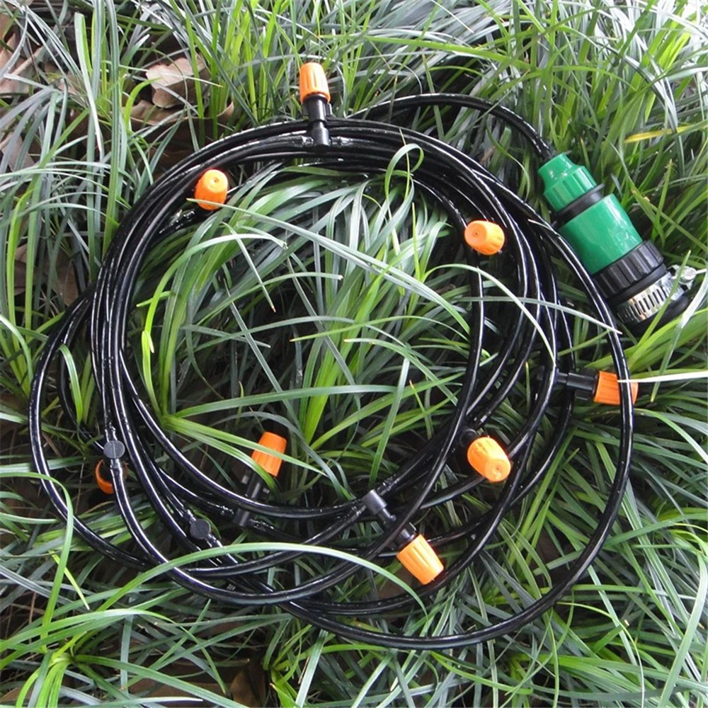 Garden 1/4 Inch Orange Drip Irrigation Nozzles with Tee Connector Agriculture Misting Cooling for 4/7 mm Hose